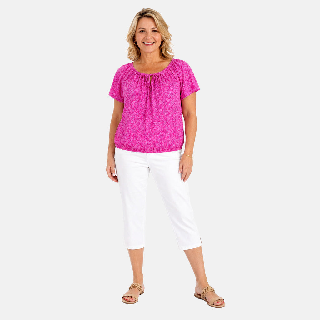 Pure And Natural Elasticated Neck Top (Size XL, 20 to 22) - Fuschia_8503367