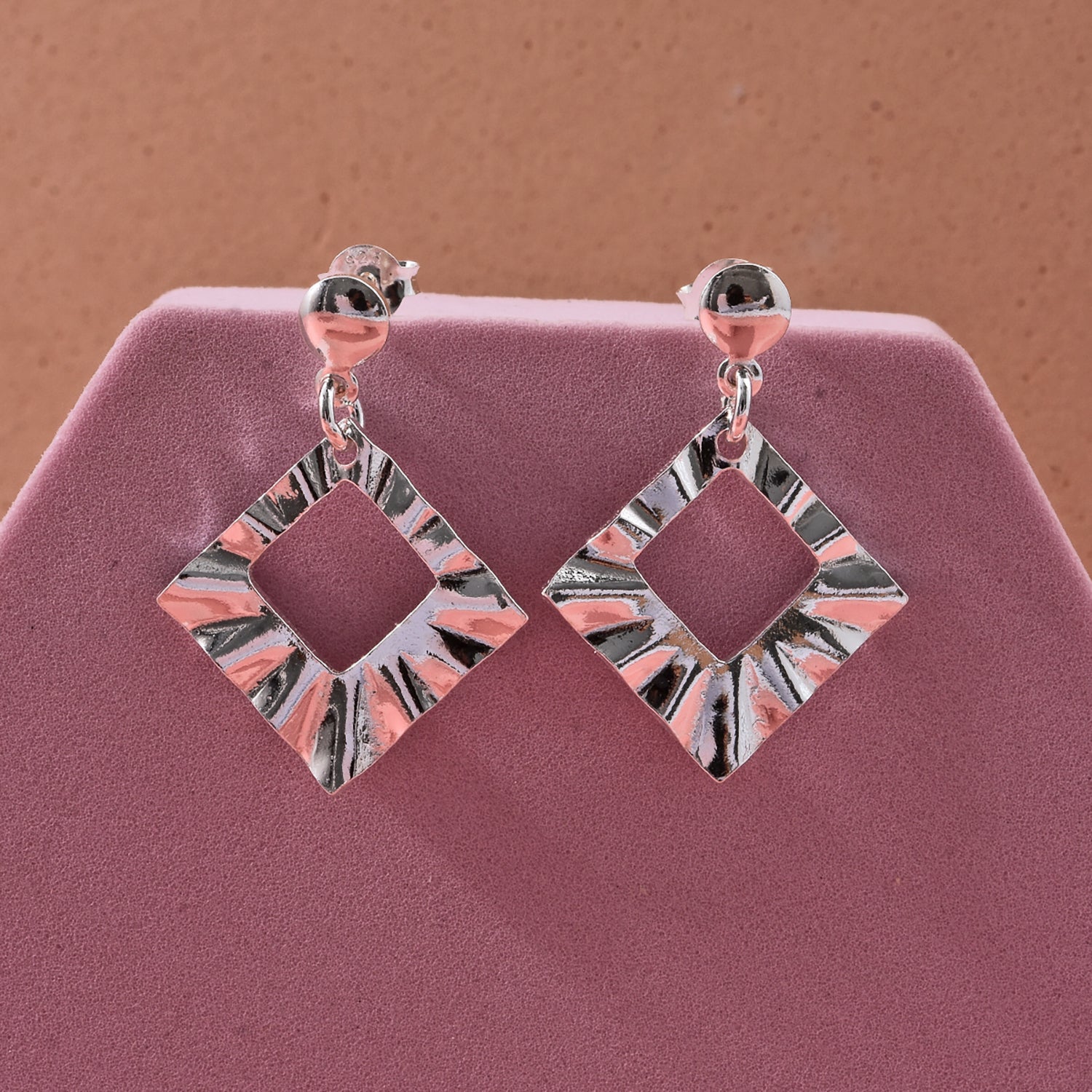 Close Out Deal - Sterling Silver Rhombus Drop Earring with Push Back 8503401 1
