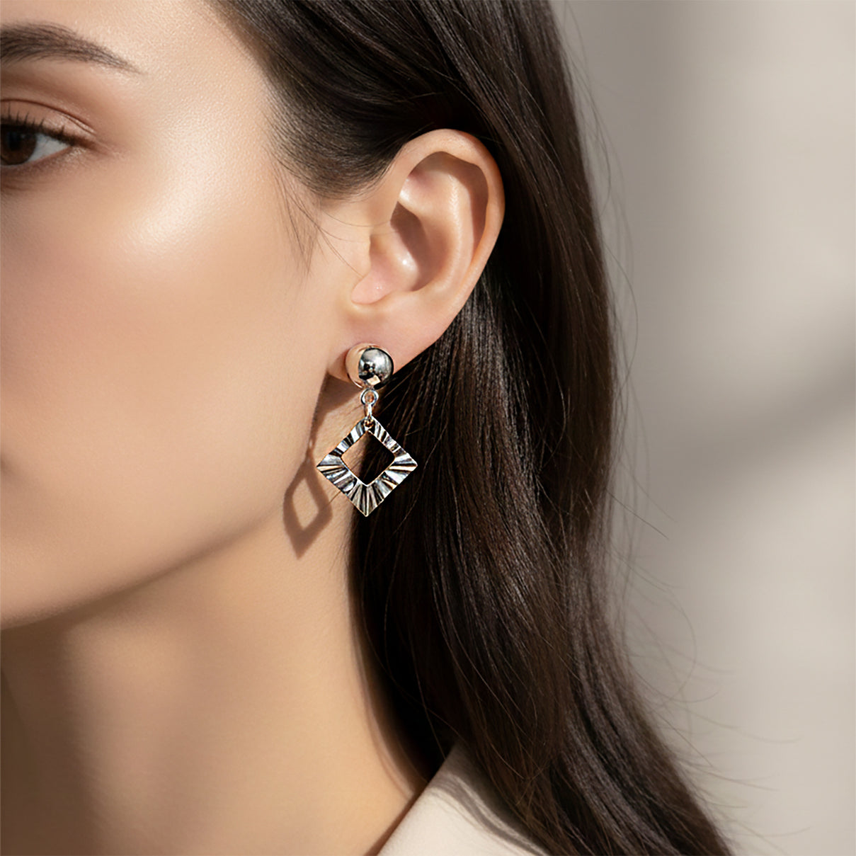 Close Out Deal - Sterling Silver Rhombus Drop Earring with Push Back 8503401 2