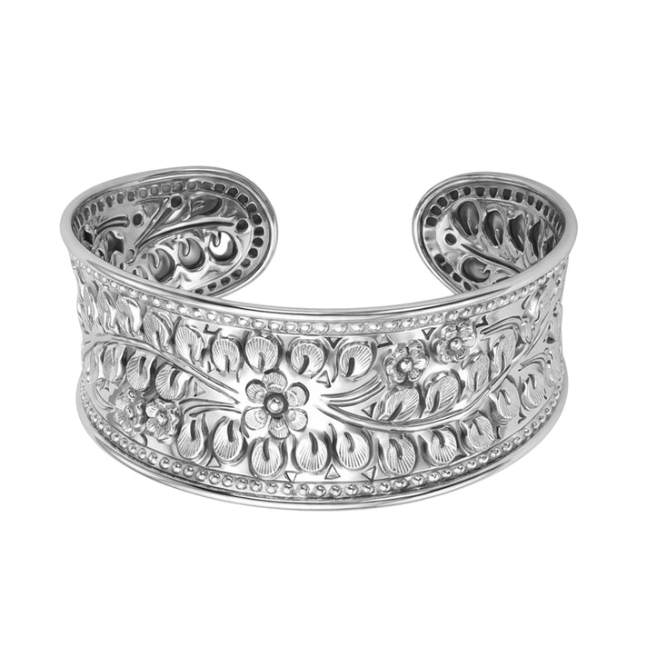Close Out Deal - Sterling Silver Floral Design Cuff Bangle (Size-7), Silver Wt. 23.00 Gms 8503407 1