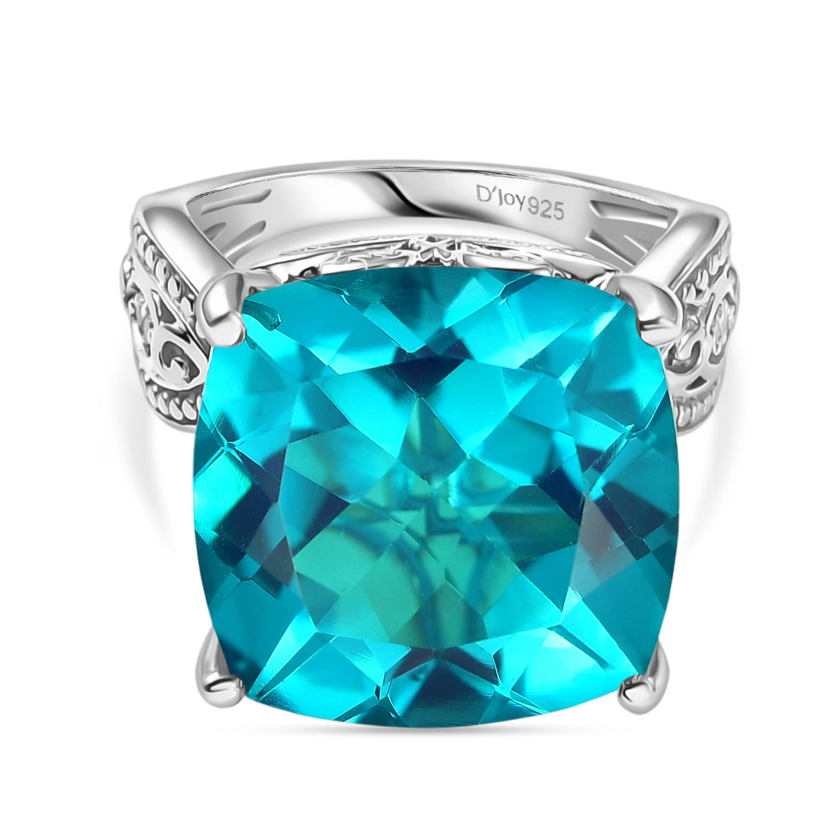 D'Joy Capri Blue Triplet Quartz &amp; White Zircon Ring in Rhodium Overlay Sterling Silver 16.46 Ct. V32524270 0