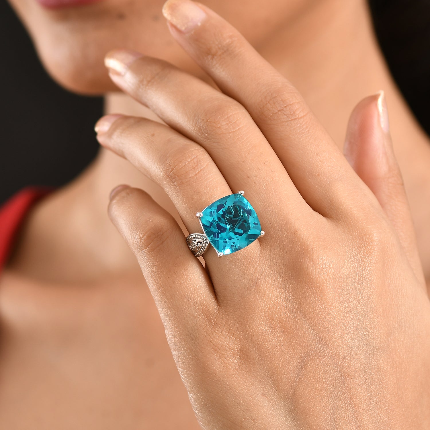 D'Joy Capri Blue Triplet Quartz &amp; White Zircon Ring in Rhodium Overlay Sterling Silver 16.46 Ct. V32538664 3