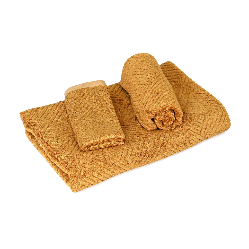 LIVMORE Set of 3 Bamboo Towels -  500GSM -INC: Face Towel 33x34 CM, Hand Towel 33x73 CM, Bath Sheet 70x140 CM - Yellow_8503686