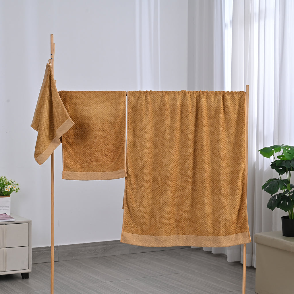LIVMORE Set of 3 Bamboo Towels -  500GSM -INC: Face Towel 33x34 CM, Hand Towel 33x73 CM, Bath Sheet 70x140 CM - Yellow_8503686_1