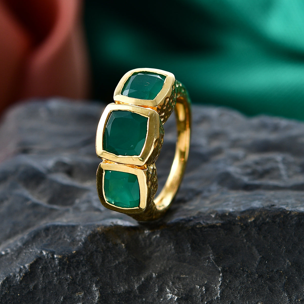 EverTrue - Green Onyx Trilogy Ring in Yellow GoldTone 3.25 Ct. 8503689 2