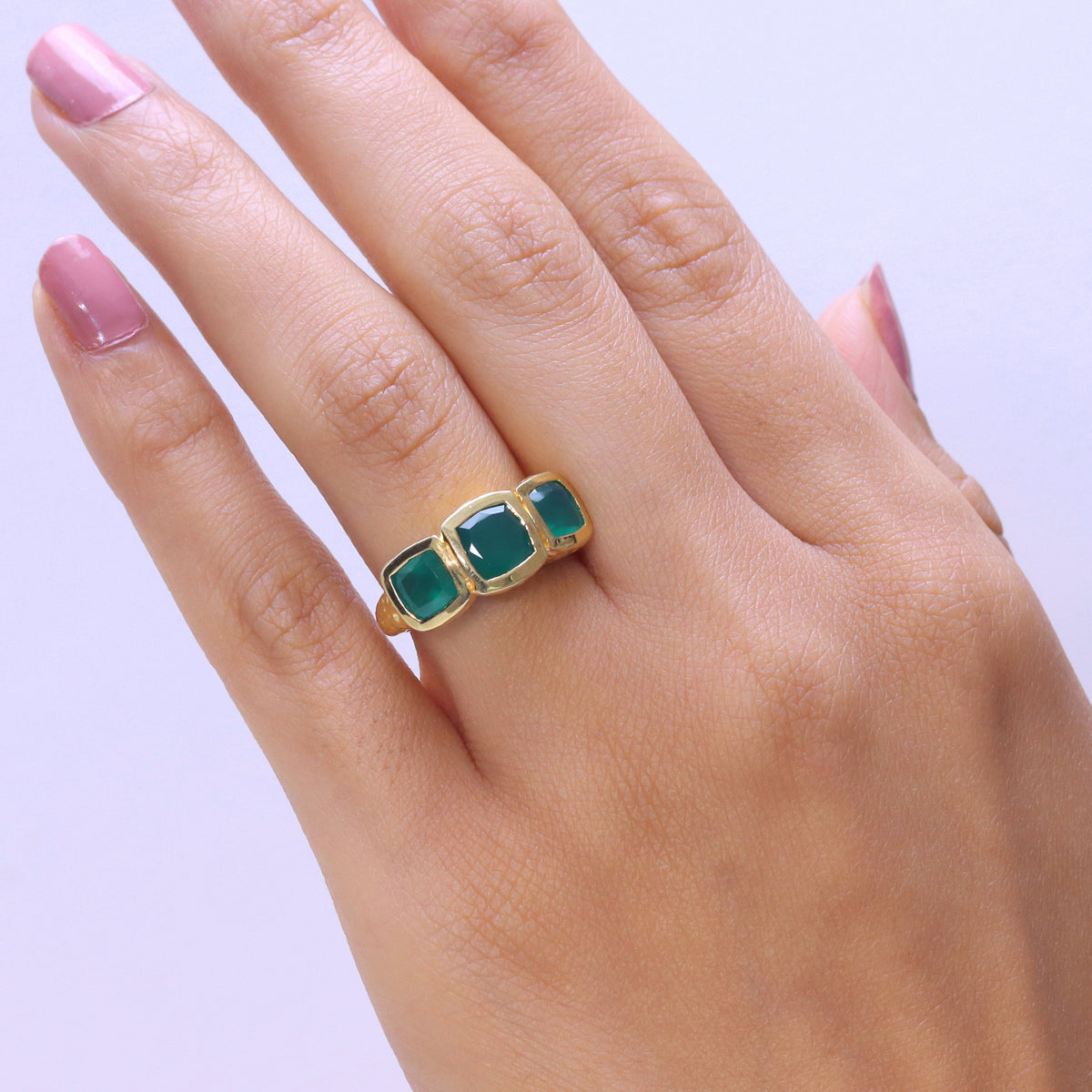 EverTrue - Green Onyx Trilogy Ring in Yellow GoldTone 3.25 Ct. 8503692 1