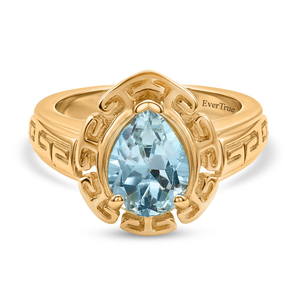 EverTrue - Skyblue Topaz Pear Cut Solitaire Ring in Yellow Gold Tone 2.73 Ct._8503698