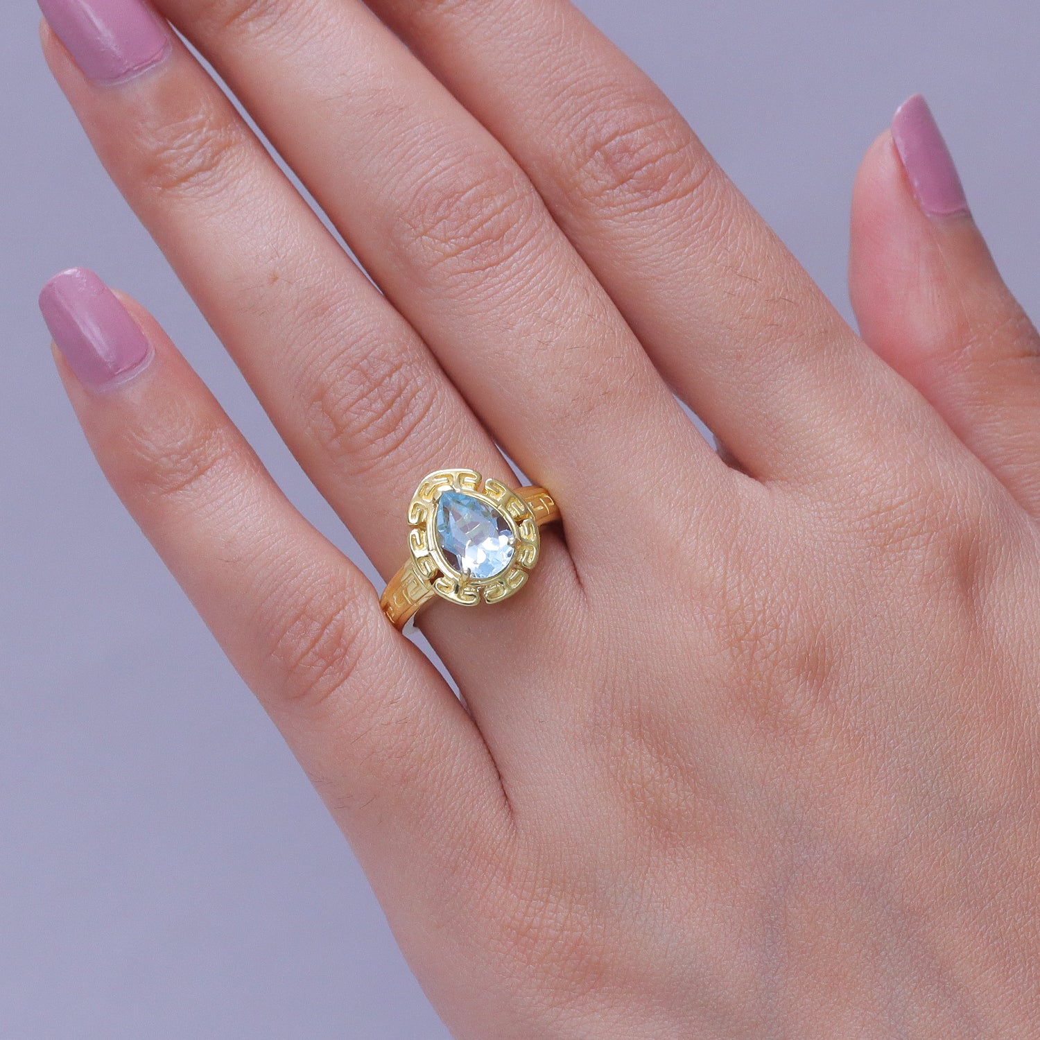 EverTrue - Skyblue Topaz Pear Cut Solitaire Ring in Yellow Gold Tone 2.73 Ct. V32489763 2