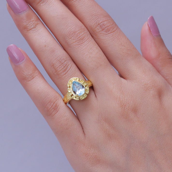 EverTrue - Skyblue Topaz Pear Cut Solitaire Ring in Yellow Gold Tone 2.73 Ct. 8503698 2