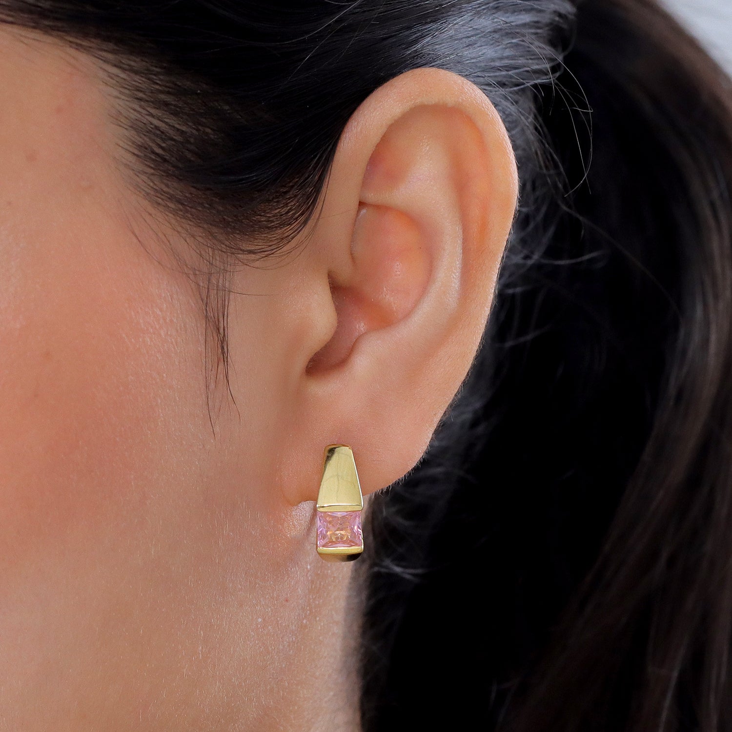 EverTrue - Pink Cubic Zirconia Full Hoop Earring in Yellow Gold Tone 3.60 Ct. V32490000 2
