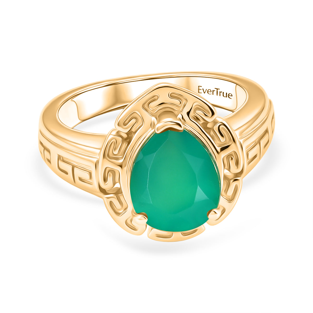 EverTrue - Green Onyx Pear Cut Solitaire Ring in Yellow Gold Tone 2.28 Ct. V32514687 0