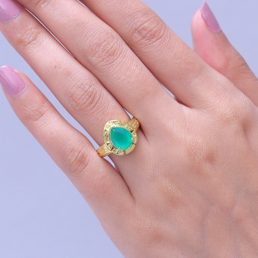 EverTrue - Green Onyx Pear Cut Solitaire Ring in Yellow Gold Tone 2.28 Ct._8503872_1