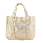 Elegant Shimmering Tote Bag with Chain Strap - Cream_8504094