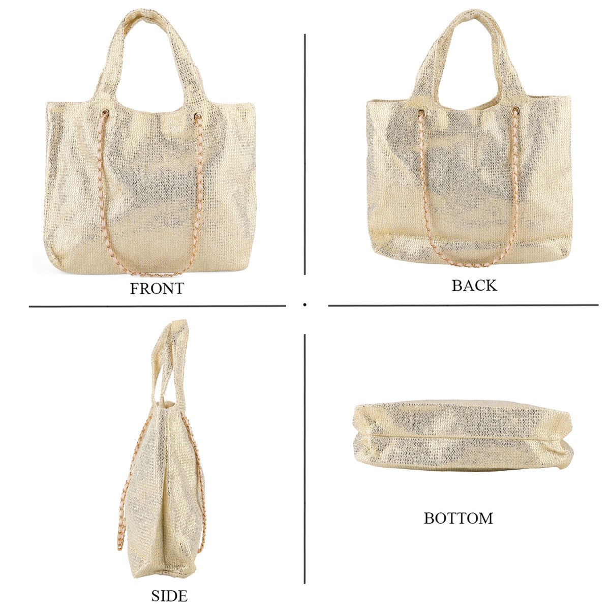 Elegant Shimmering Tote Bag with Chain Strap - Cream V32589640 5