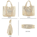 Elegant Shimmering Tote Bag with Chain Strap - Cream_8504094_4