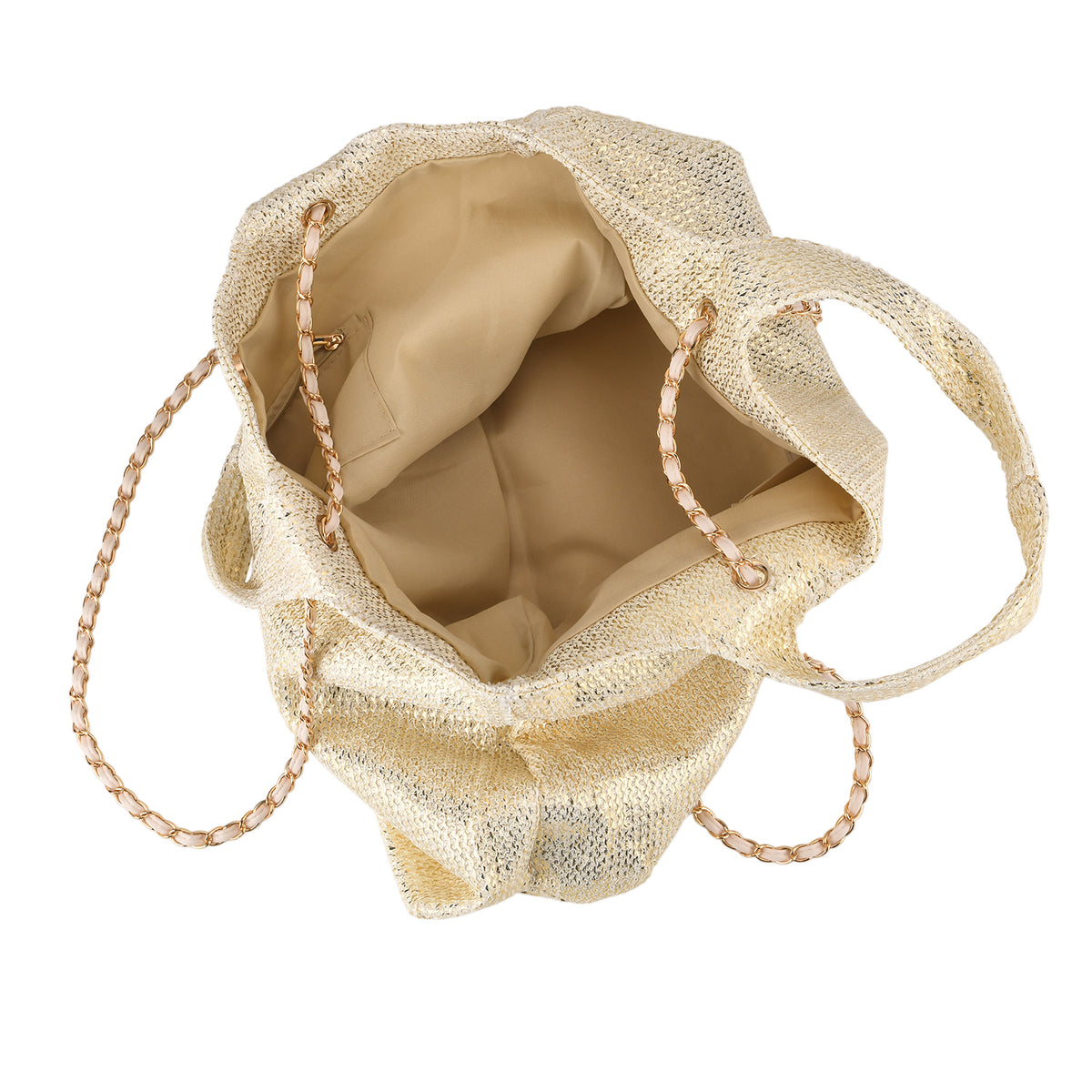 Elegant Shimmering Tote Bag with Chain Strap - Cream V32589640 6