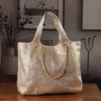Elegant Shimmering Tote Bag with Chain Strap - Rose  Gold_8504096_1