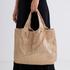 Elegant Shimmering Tote Bag with Chain Strap - Rose  Gold_8504096_3