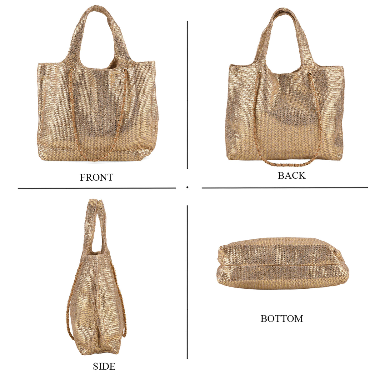 Elegant Shimmering Tote Bag with Chain Strap - Rose  Gold V32596547 5