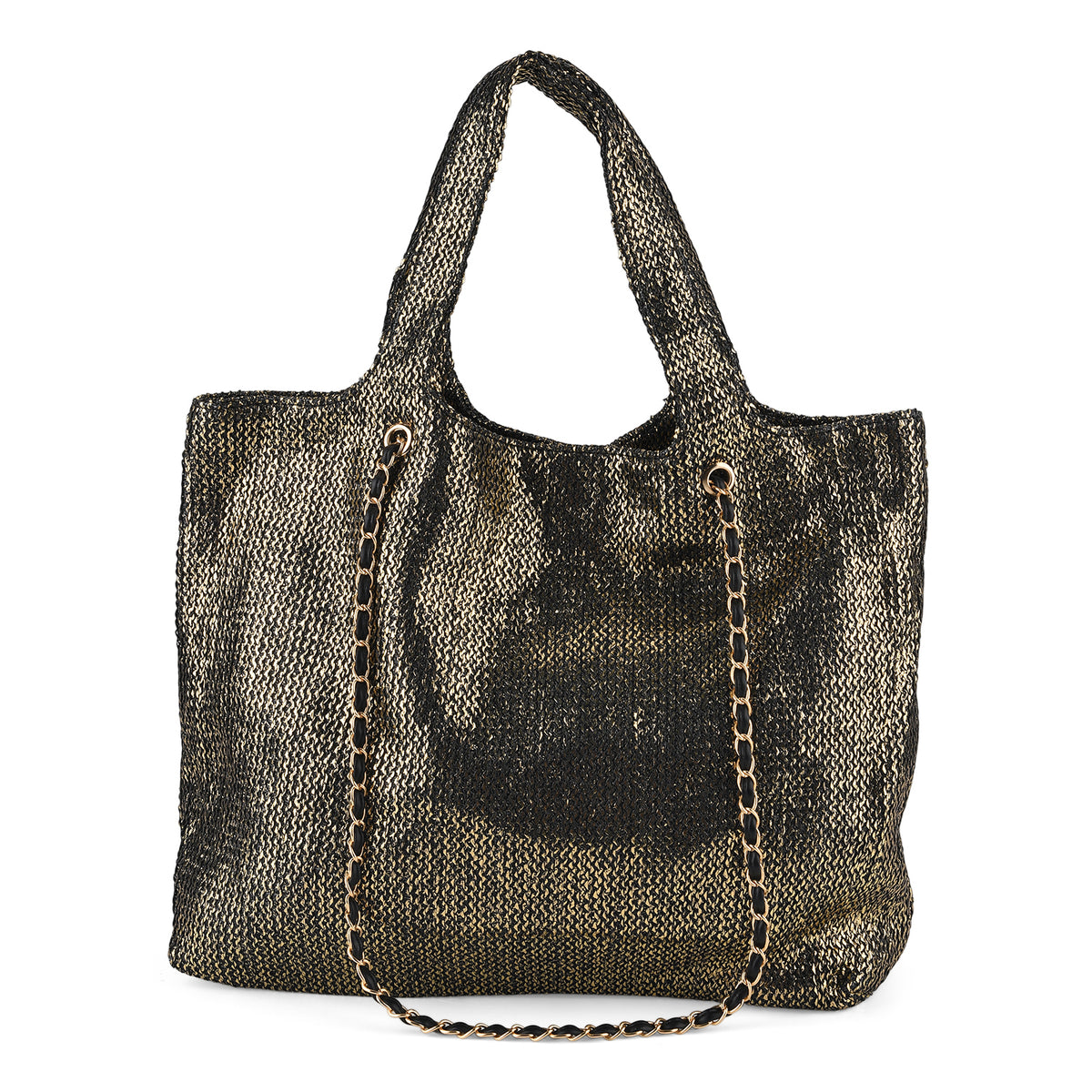 Elegant Shimmering Tote Bag with Chain Strap - Black V32600293 0