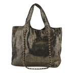 Elegant Shimmering Tote Bag with Chain Strap - Black_8504097