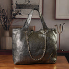 Elegant Shimmering Tote Bag with Chain Strap - Black_8504097_1