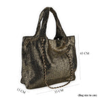 Elegant Shimmering Tote Bag with Chain Strap - Black_8504097_6