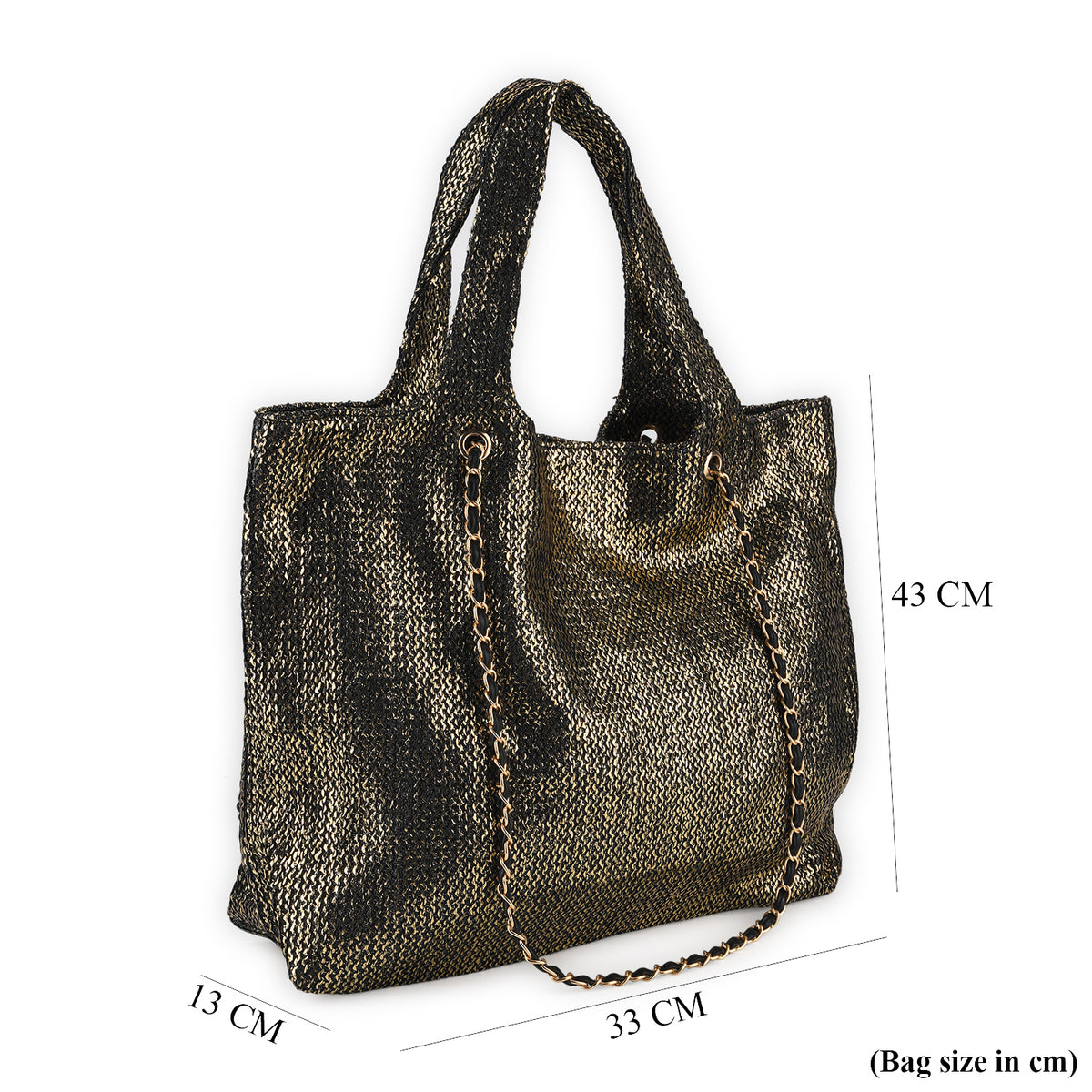 Elegant Shimmering Tote Bag with Chain Strap - Black V32600293 7