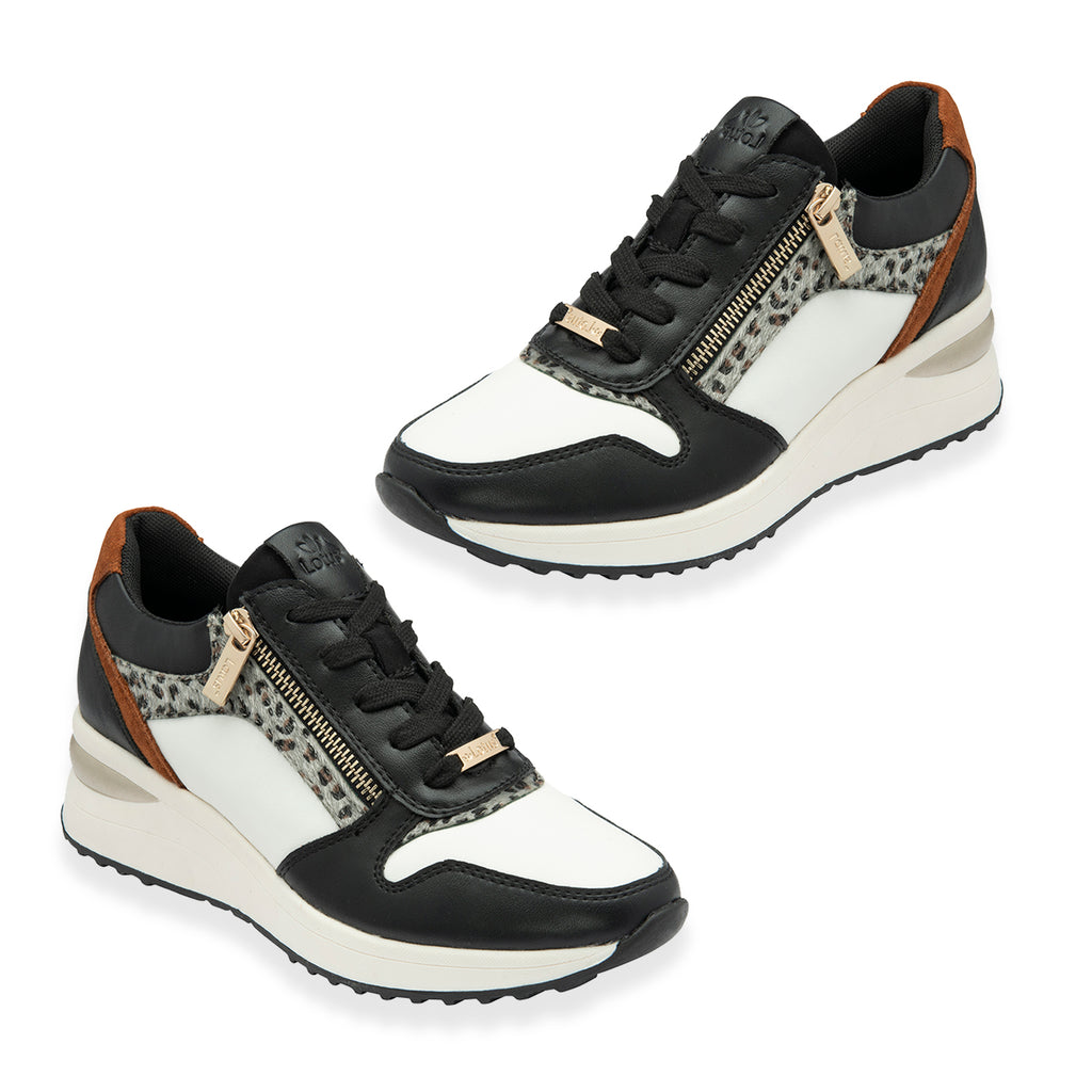 Lotus Moore Womens Wedge Animal Print Sneakers (Size 4) - Black & White_8504111