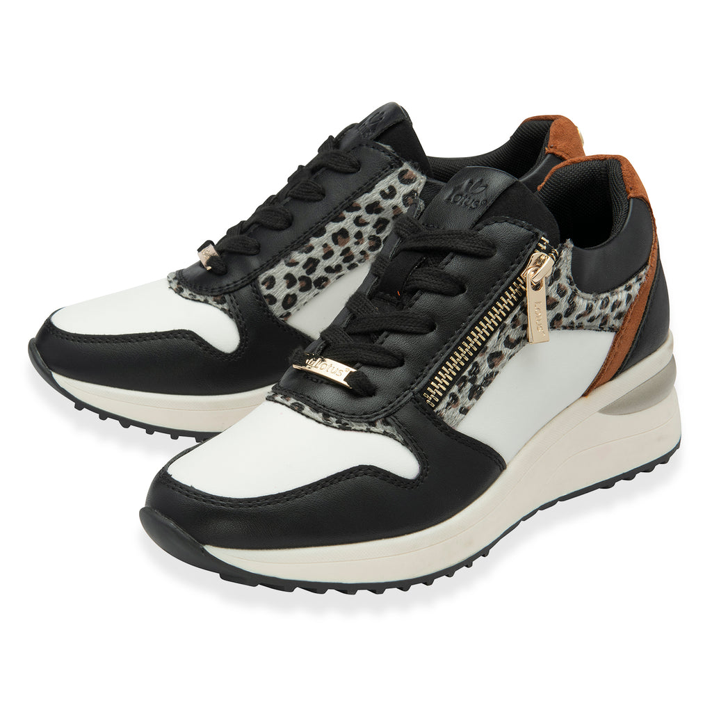 Lotus Moore Womens Wedge Animal Print Sneakers (Size 4) - Black & White_8504111_1
