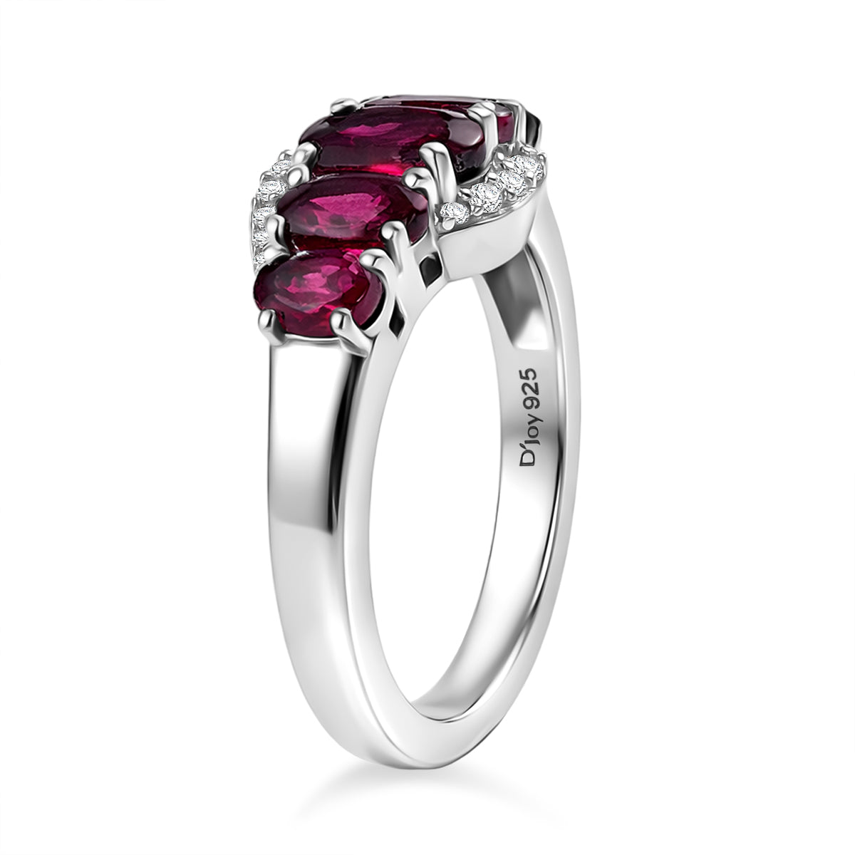 D'Joy Rhodolite Garnet &amp; White Zircon 5 Stone Ring in Platinum Overlay Sterling Silver 1.80 Ct. 8504256 4