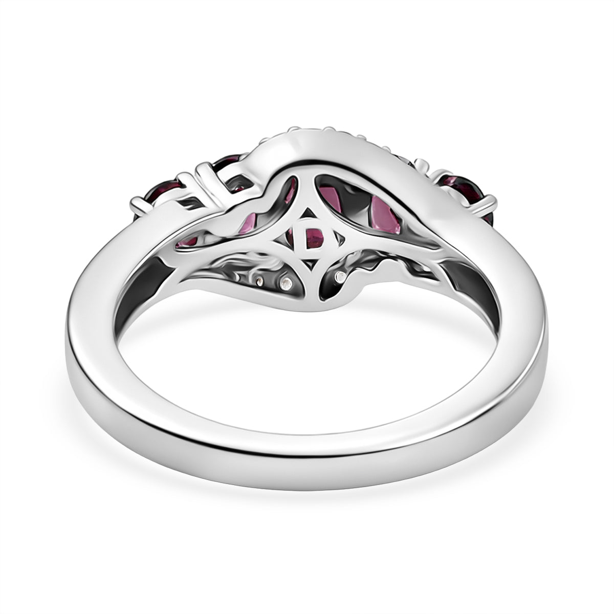 D'Joy Rhodolite Garnet &amp; White Zircon 5 Stone Ring in Platinum Overlay Sterling Silver 1.80 Ct. 8504256 5