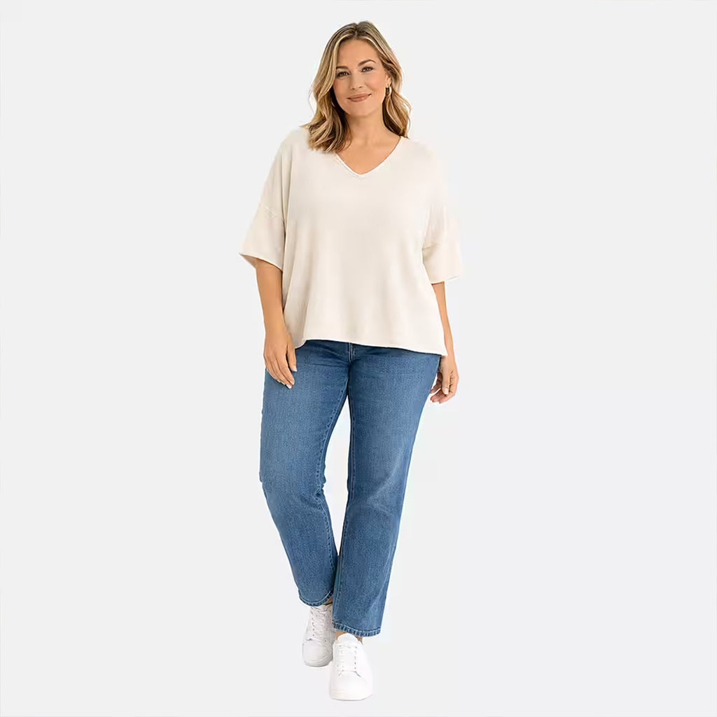 Ladies V-Neck Batwing Top (One Size) - Cream_8504294_4