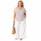 Emma Ladies Short Sleeve Button-Thru Shirt (Size 12) - White & Red_8504301