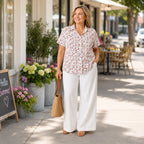 Emma Ladies Short Sleeve Button-Thru Shirt (Size 14) - White & Red_8504302_1