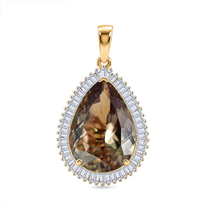Heirloom Collection - Rhapsody 18K Yellow Gold AAAA Natural Turkizite &amp; VS-E-F Earth Mined Natural White Diamond Pear Cut Halo Pendant 10.46 Ct 8504595 1