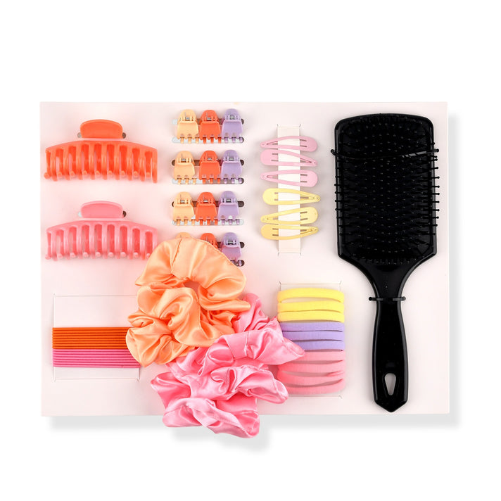 Livmore 51-Piece Women's Hair Accessories Gift Set with Hairbrush &amp; Claw Clips - Pink, Orange &amp; Purple 8504739 1