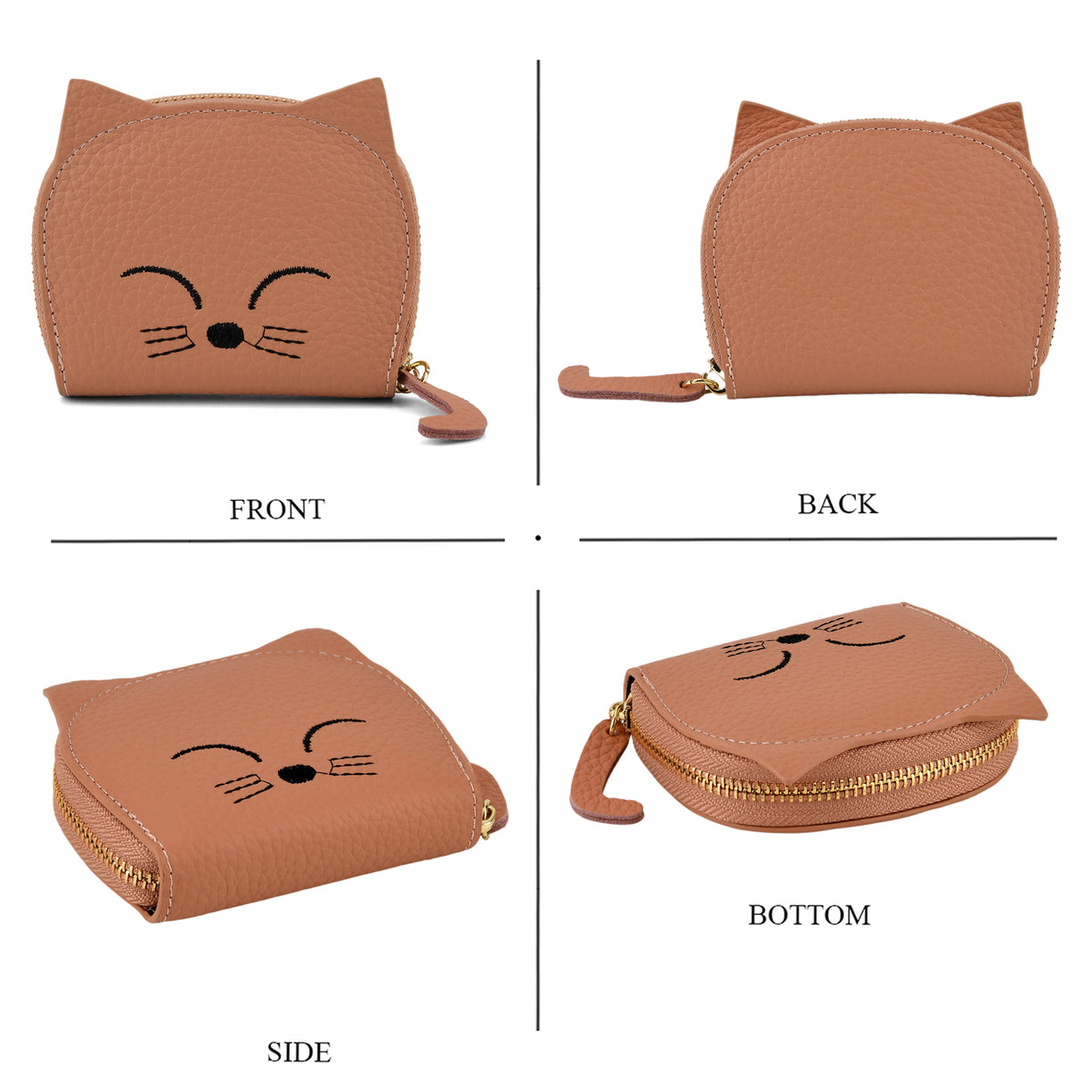 Genuine Leather RFID Blocking Novelty Cat Wallet - Dusty Rose V32526998 5