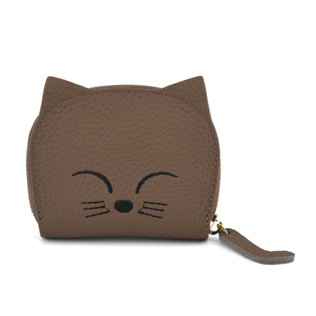 Genuine Leather RFID Blocking Novelty Cat Wallet - Dark Grey_8504775