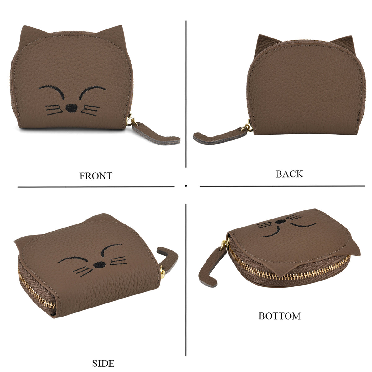 Genuine Leather RFID Blocking Novelty Cat Wallet - Dark Grey V32515691 4
