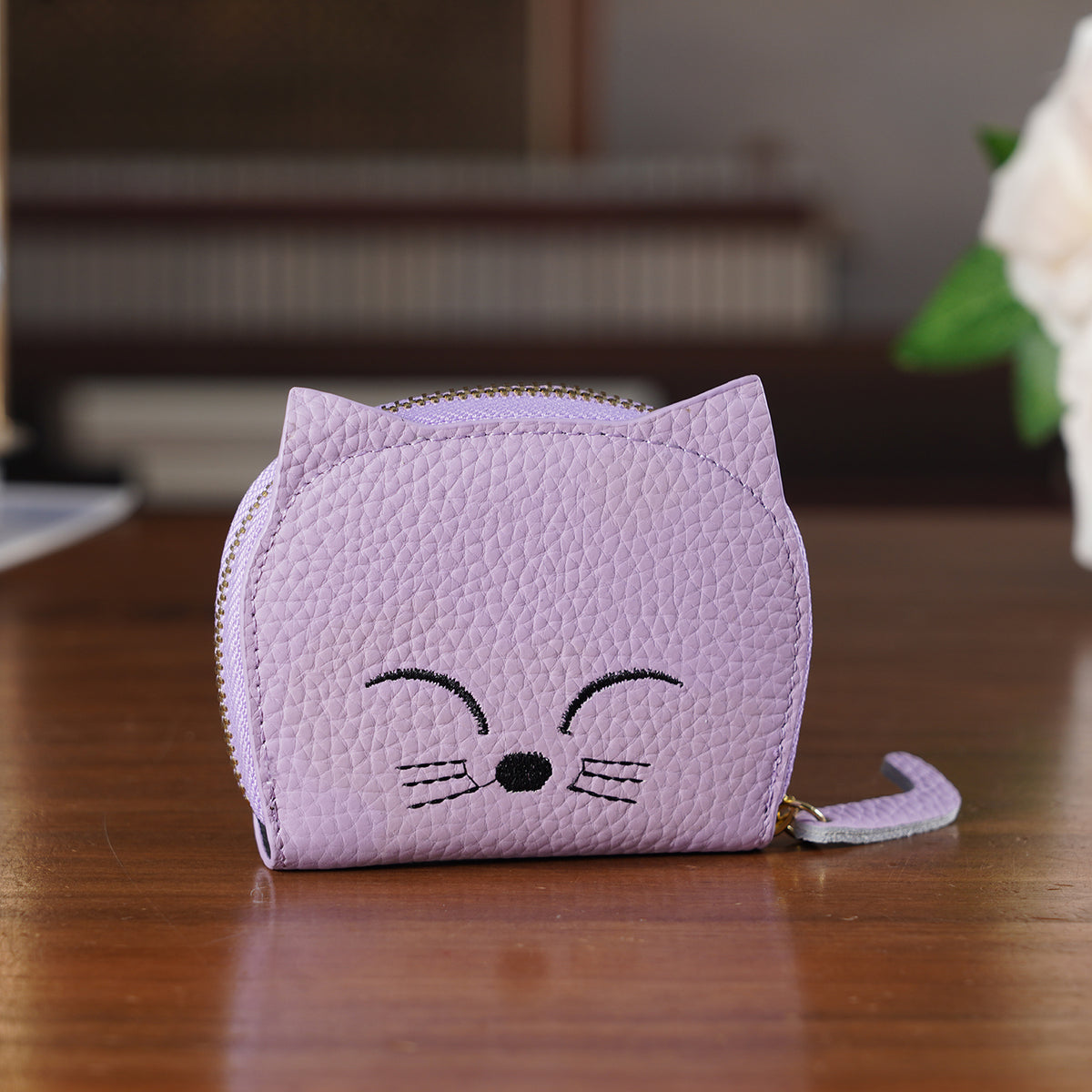 Genuine Leather RFID Blocking Novelty Cat Wallet - Purple V32519982 2