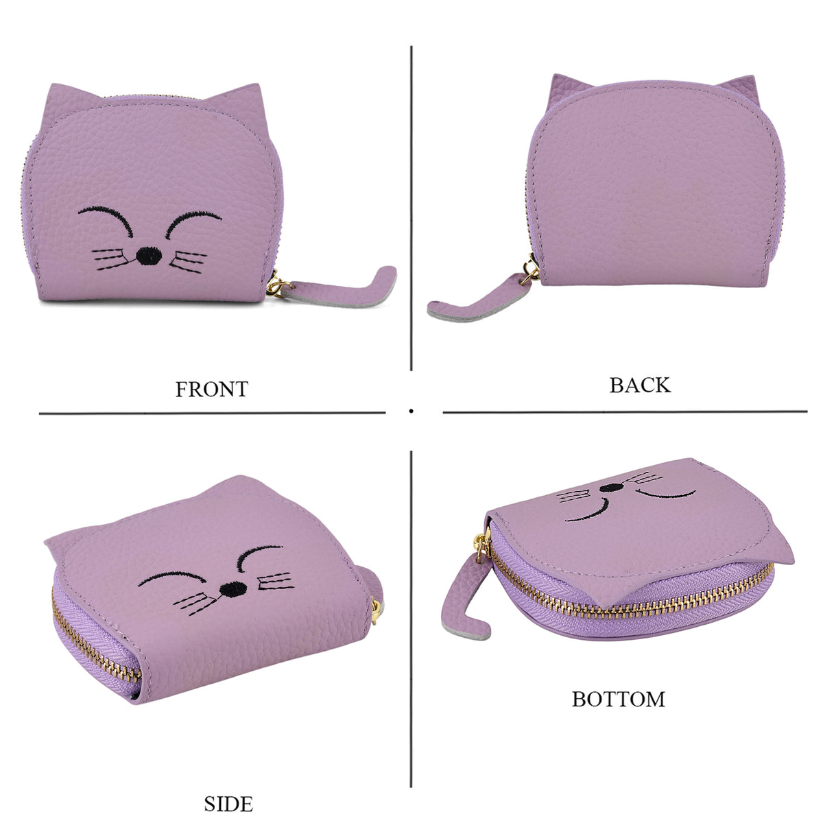 Genuine Leather RFID Blocking Novelty Cat Wallet - Purple V32519982 5