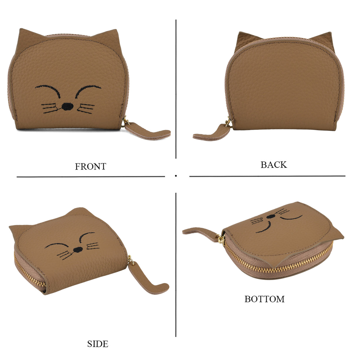 Genuine Leather RFID Blocking Novelty Cat Wallet - Khaki V32514184 5