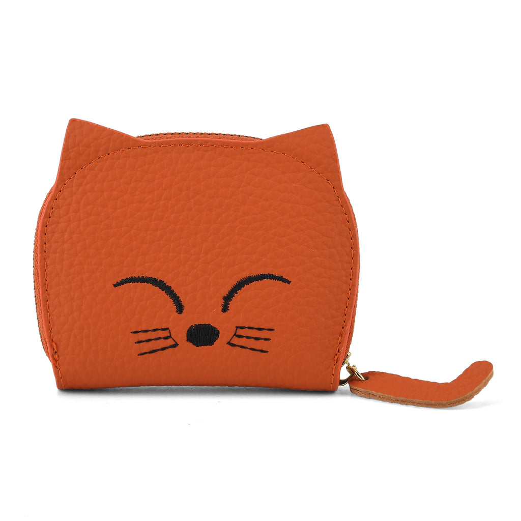 Genuine Leather RFID Blocking Novelty Cat Wallet - Orange_8504780