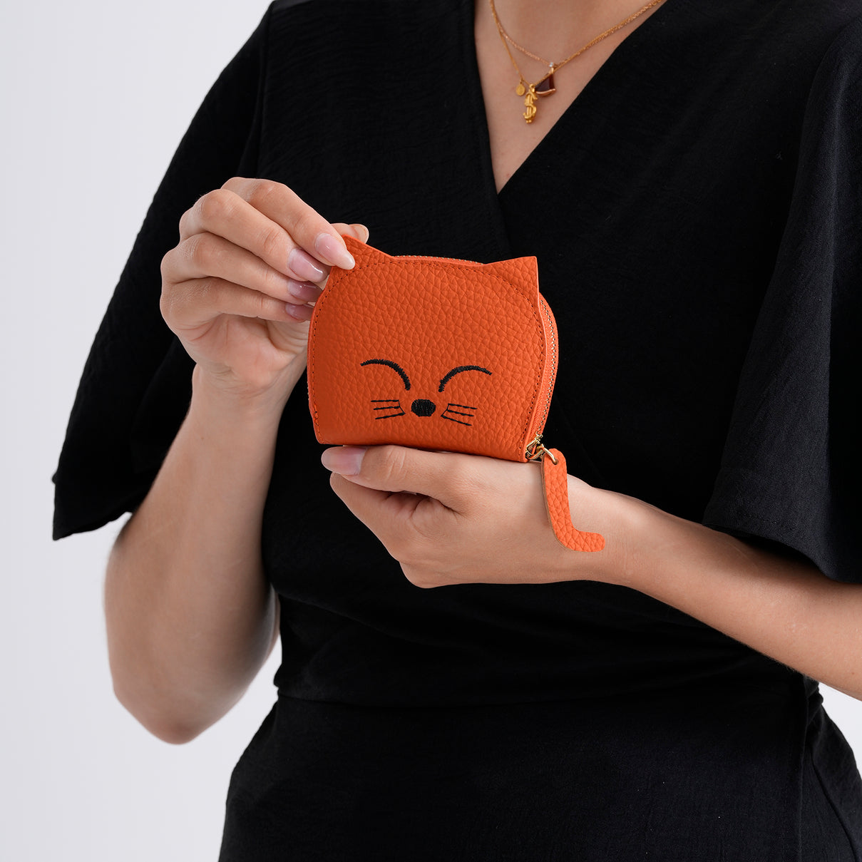 Genuine Leather RFID Blocking Novelty Cat Wallet - Orange V32521079 4
