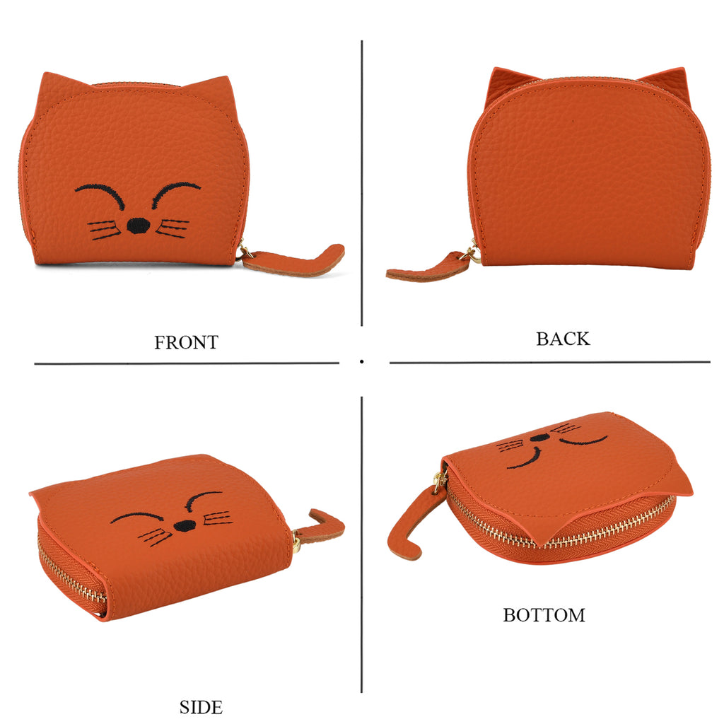 Genuine Leather RFID Blocking Novelty Cat Wallet - Orange_8504780_4