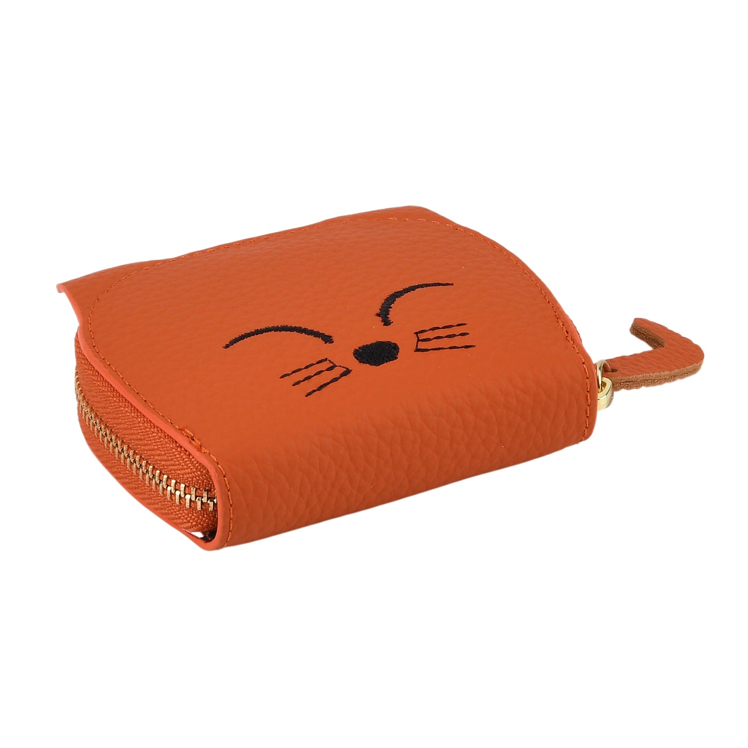 Genuine Leather RFID Blocking Novelty Cat Wallet - Orange V32521079 8