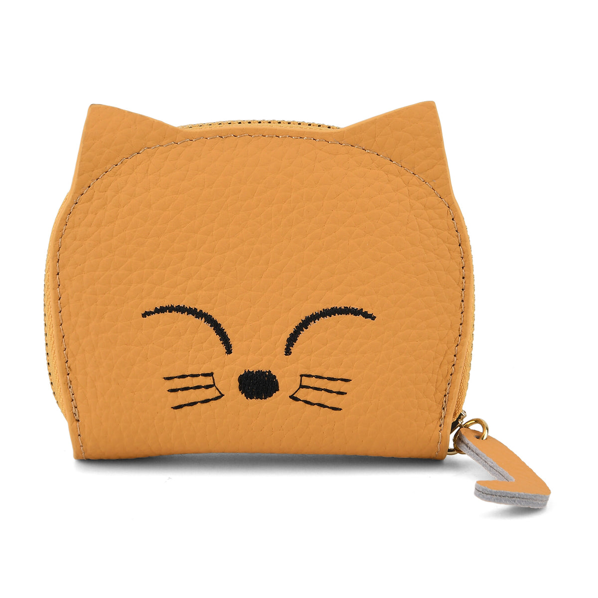 Genuine Leather RFID Blocking Novelty Cat Wallet - Mustard Yellow V32515501 0