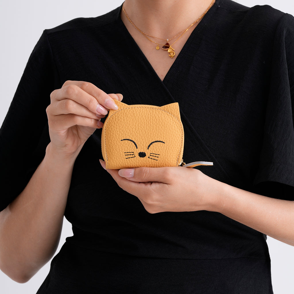 Genuine Leather RFID Blocking Novelty Cat Wallet - Mustard Yellow_8504781_3