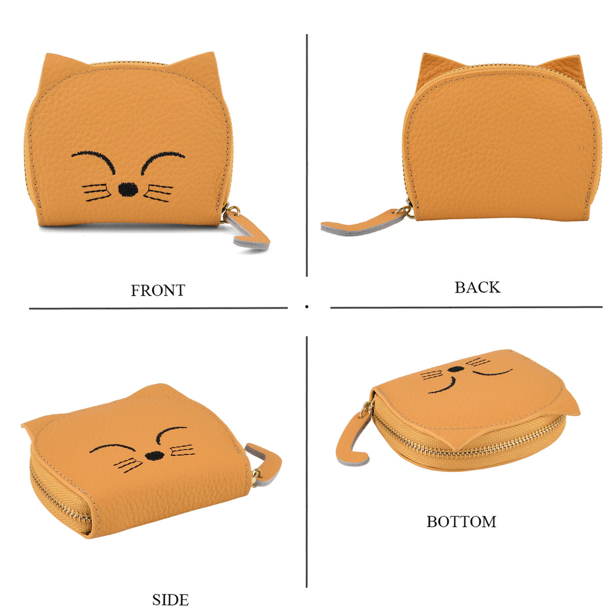 Genuine Leather RFID Blocking Novelty Cat Wallet - Mustard Yellow V32515501 5